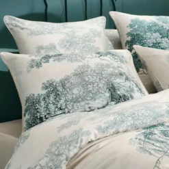 Taie d'oreiller satin de coton 115 g/m² imprimé bleu beige Utopie encre