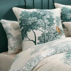 Taie d'oreiller satin de coton 115 g/m² imprimé bleu beige Utopie encre