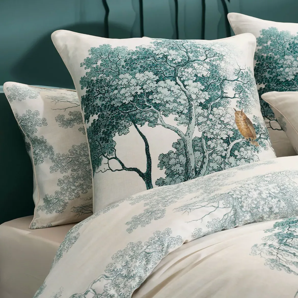 Taie d'oreiller satin de coton 115 g/m² imprimé bleu beige Utopie encre