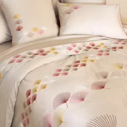 Taie d'oreiller satin de coton brodé beige orange Pistil automne