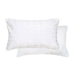 Taie d'oreiller satin de coton motif jacquard blanc Adagio blanc