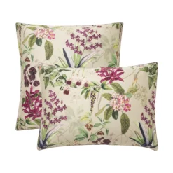 Taie d'oreiller satin de coton imprimé rose beige vert Parfum d'orchidee grege