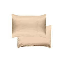 Taie d'oreiller soie uni beige Jouvence champagne