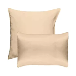 Taie d'oreiller soie uni beige Jouvence champagne