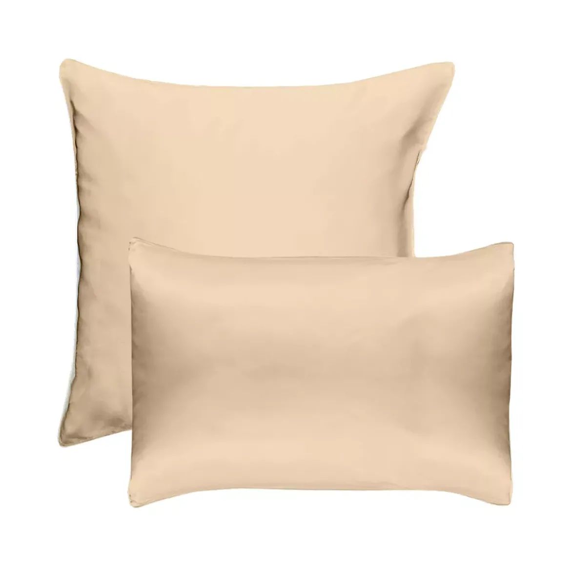 Taie d'oreiller soie uni beige Jouvence champagne