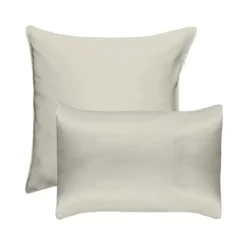 Taie d'oreiller soie uni gris Jouvence argent