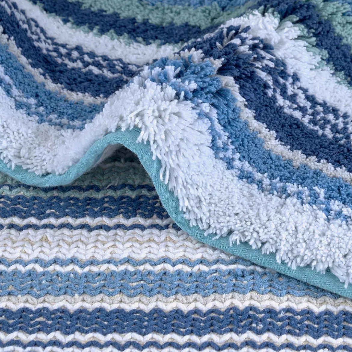 Tapis de bain pur coton 2000 g/m² rayé bleu Venice bleu