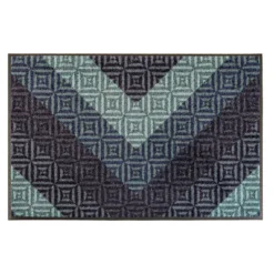 Tapis decor caoutchouc & nylon imprimé bleu noir Chevrons bleu