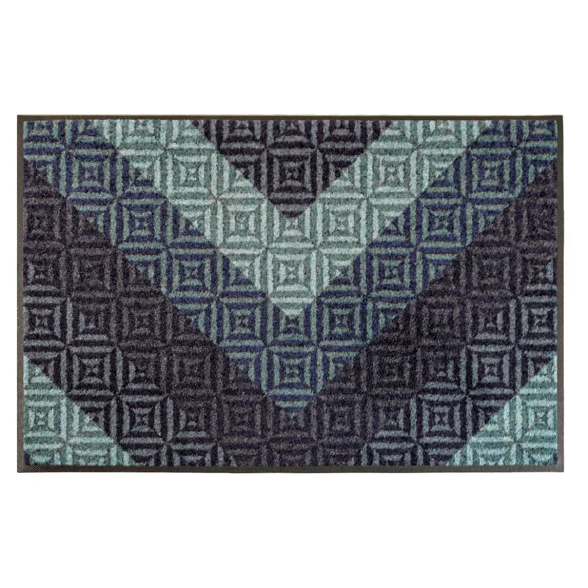 Tapis decor caoutchouc & nylon imprimé bleu noir Chevrons bleu