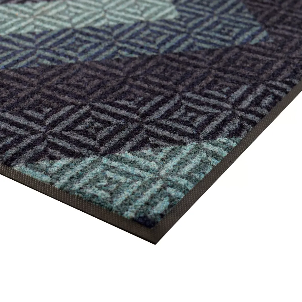 Tapis decor caoutchouc & nylon imprimé bleu noir Chevrons bleu