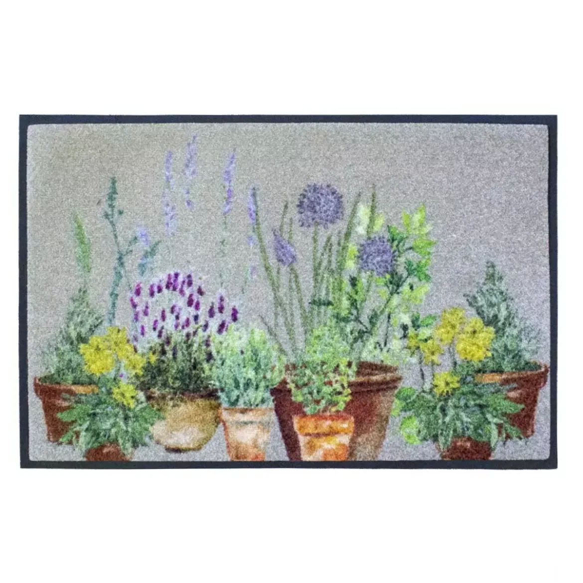 Tapis decor caoutchouc & nylon imprimé gris multicolore Aromates beige