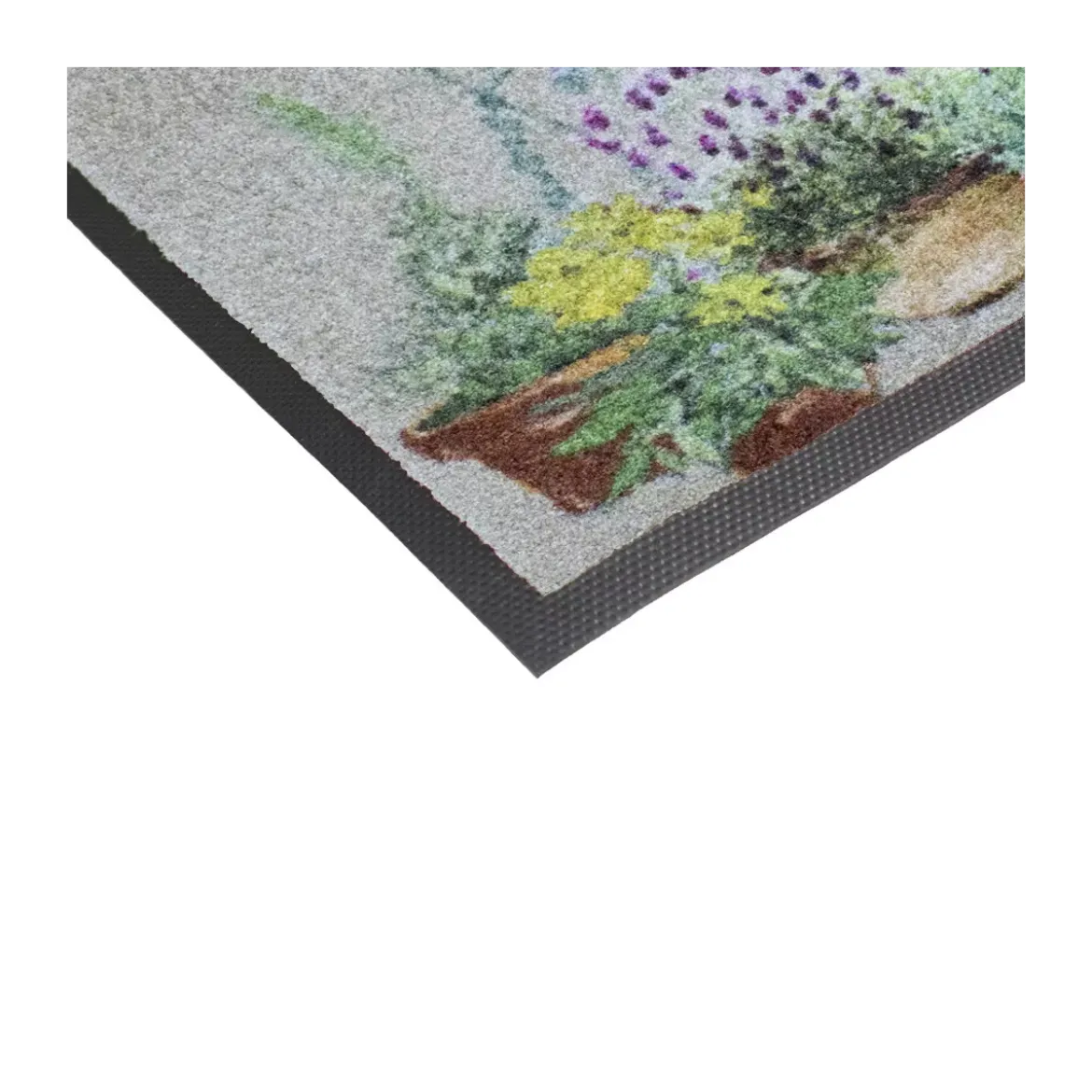 Tapis decor caoutchouc & nylon imprimé gris multicolore Aromates beige