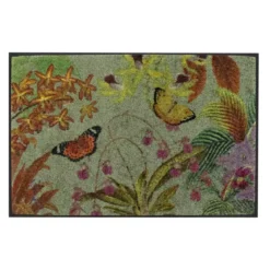 Tapis decor caoutchouc & nylon imprimé gris Orchidees gris