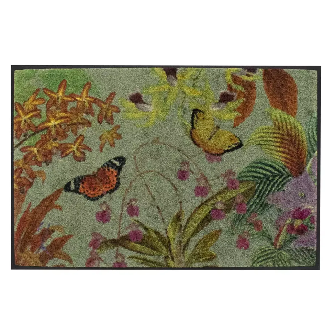 Tapis decor caoutchouc & nylon imprimé gris Orchidees gris