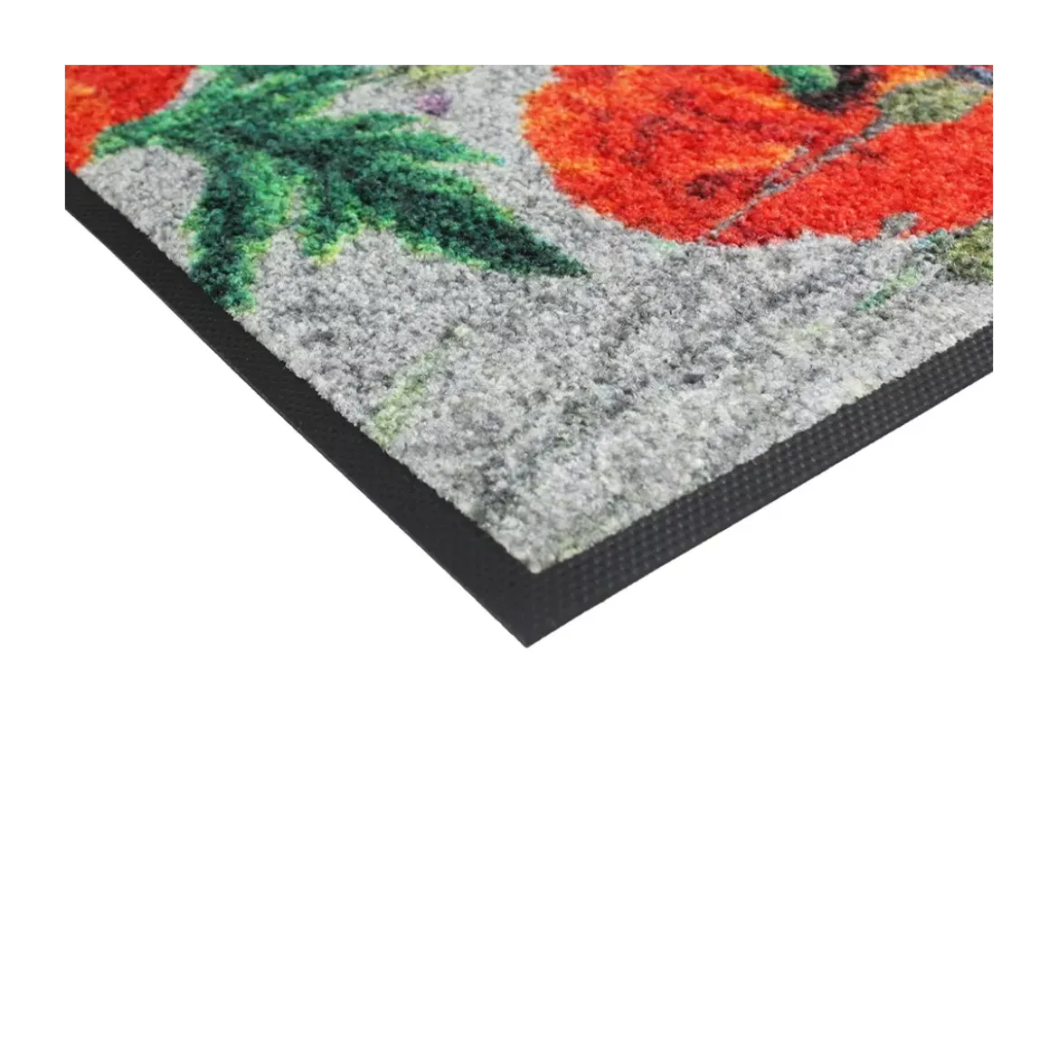 Tapis decor caoutchouc & nylon imprimé multicolore Coquelicots rouge