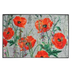 Tapis decor caoutchouc & nylon imprimé multicolore Coquelicots rouge