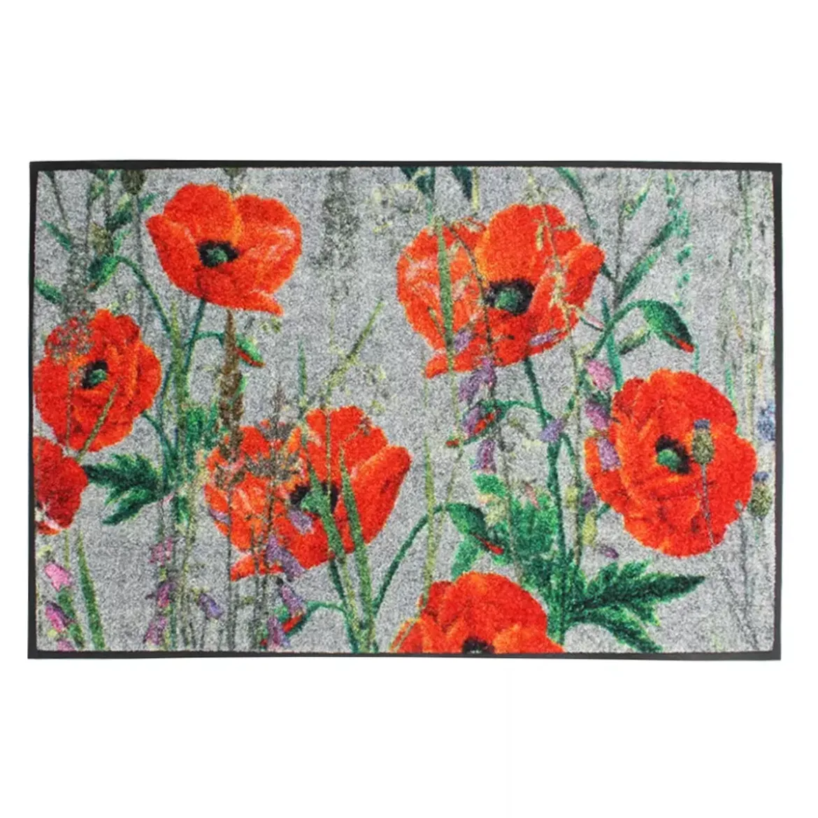 Tapis decor caoutchouc & nylon imprimé multicolore Coquelicots rouge