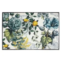 Tapis decor caoutchouc & nylon imprimé multicolore Giardino ecru