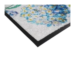 Tapis decor caoutchouc & nylon imprimé multicolore Hortensias bleu