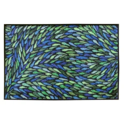 Tapis decor caoutchouc & nylon imprimé bleu vert Gouttes bleu