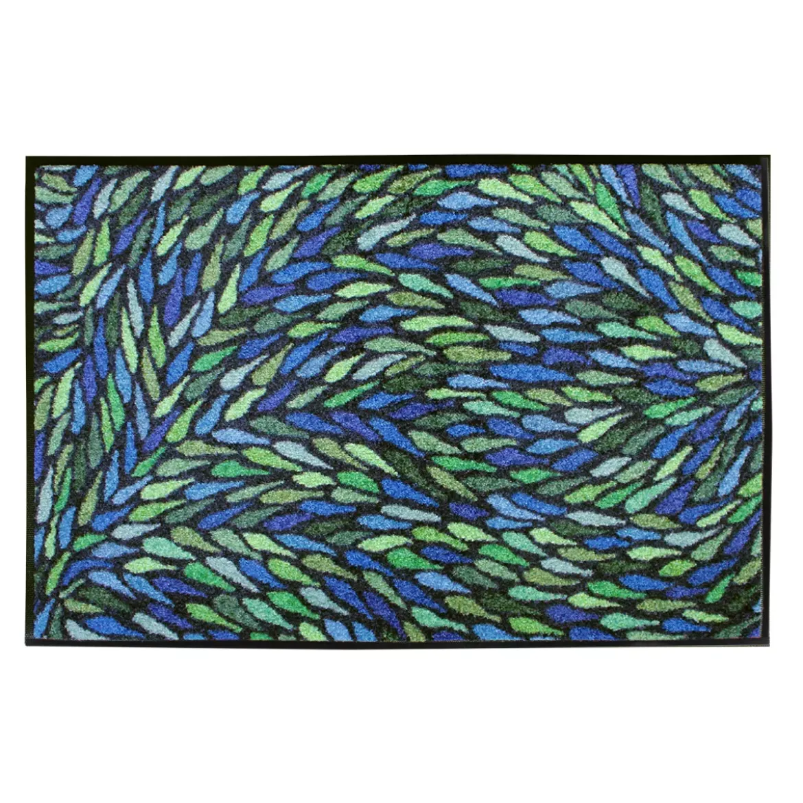 Tapis decor caoutchouc & nylon imprimé bleu vert Gouttes bleu