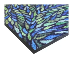 Tapis decor caoutchouc & nylon imprimé bleu vert Gouttes bleu
