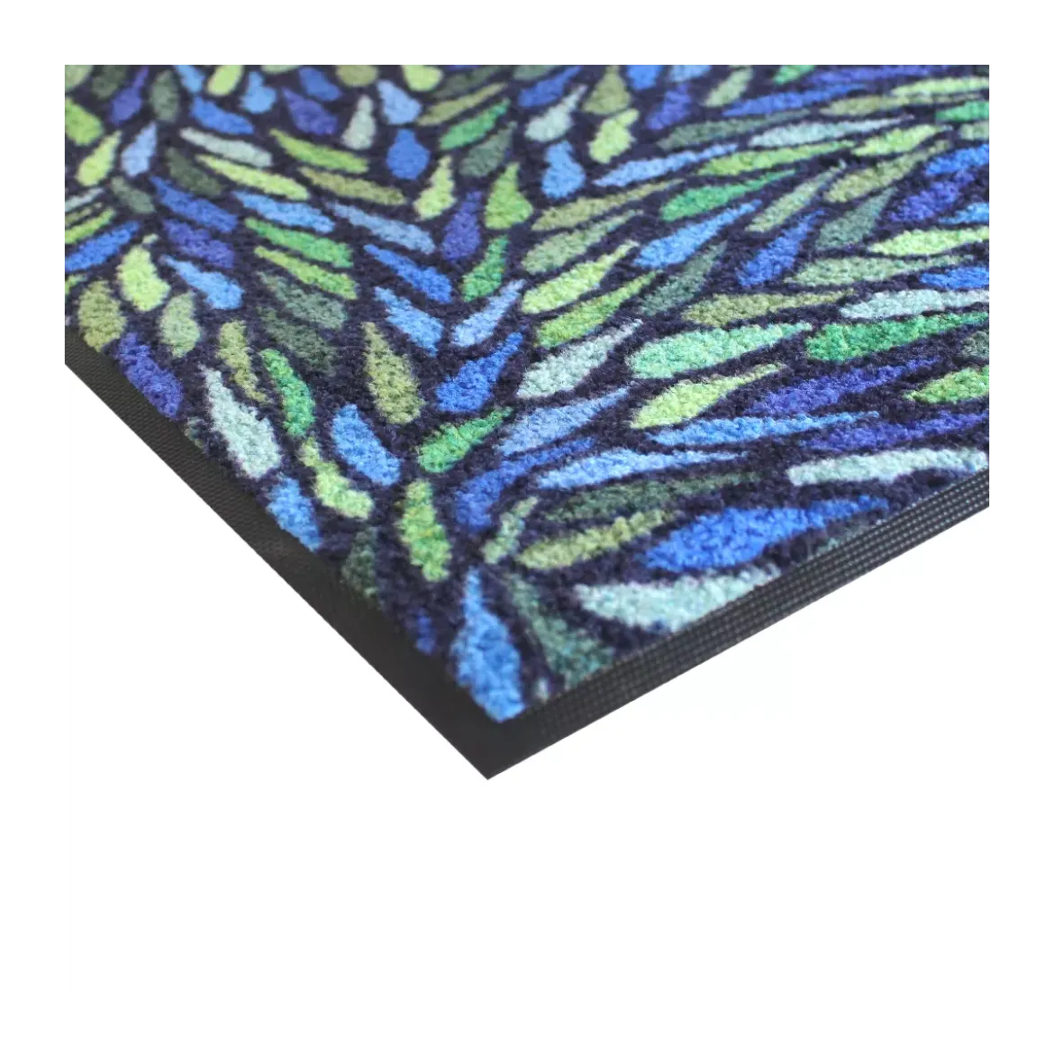 Tapis decor caoutchouc & nylon imprimé bleu vert Gouttes bleu