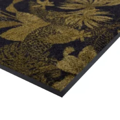 Tapis decor caoutchouc & nylon imprimé noir or Rainforest dore