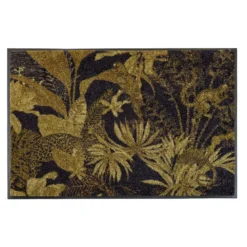 Tapis decor caoutchouc & nylon imprimé noir or Rainforest dore