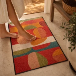 Tapis decor caoutchouc & nylon imprimé vert orange Salsa orange