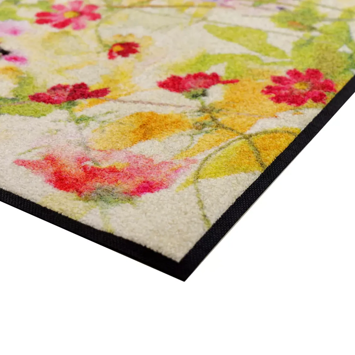 Tapis decor caoutchouc & nylon imprimé rose vert Souffle fleuri printemps