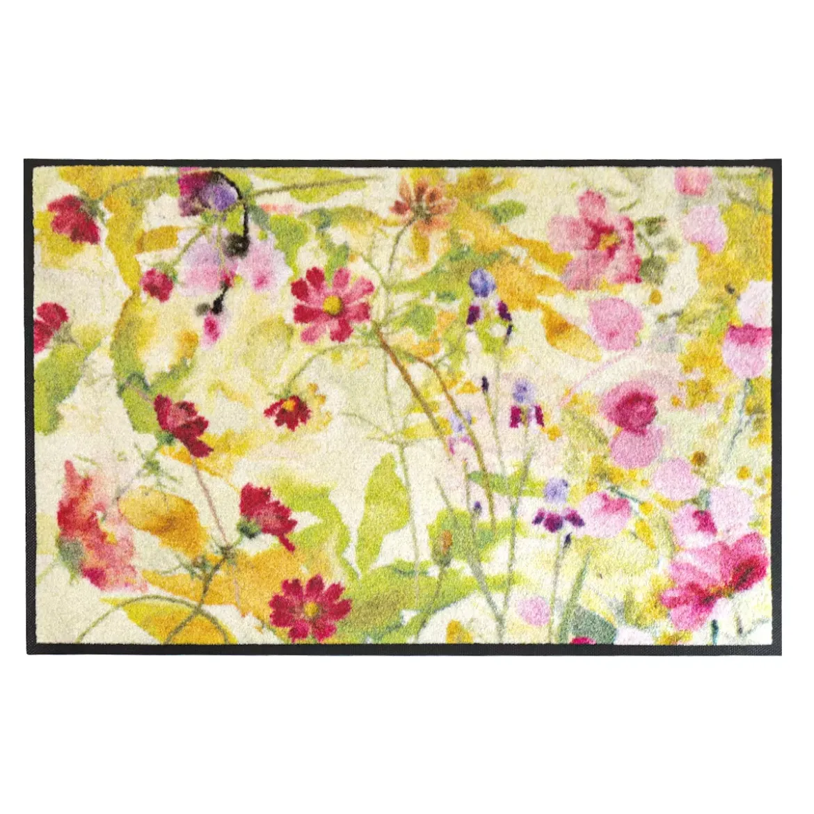 Tapis decor caoutchouc & nylon imprimé rose vert Souffle fleuri printemps