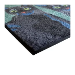 Tapis decor caoutchouc & nylon imprimé vert noir Trois chats canard