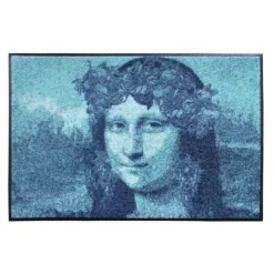 Tapis decor caoutchouc & nylon imprimé bleu Mona lisa bleu