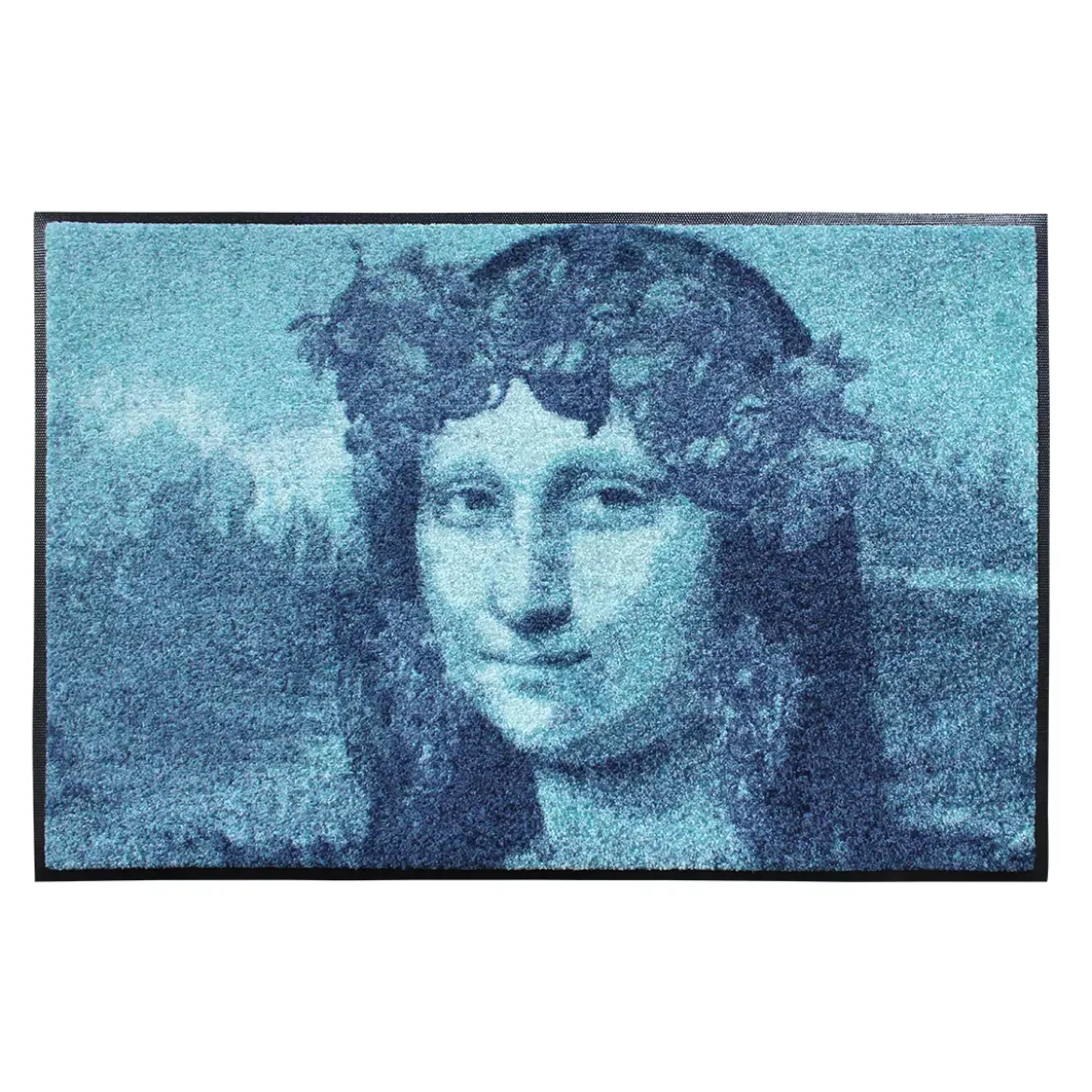 Tapis decor caoutchouc & nylon imprimé bleu Mona lisa bleu