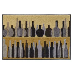 Tapis decor caoutchouc & nylon imprimé jaune noir Les bouteilles ocre