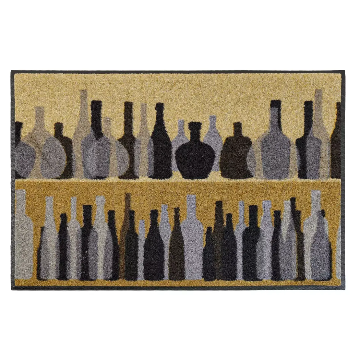Tapis decor caoutchouc & nylon imprimé jaune noir Les bouteilles ocre