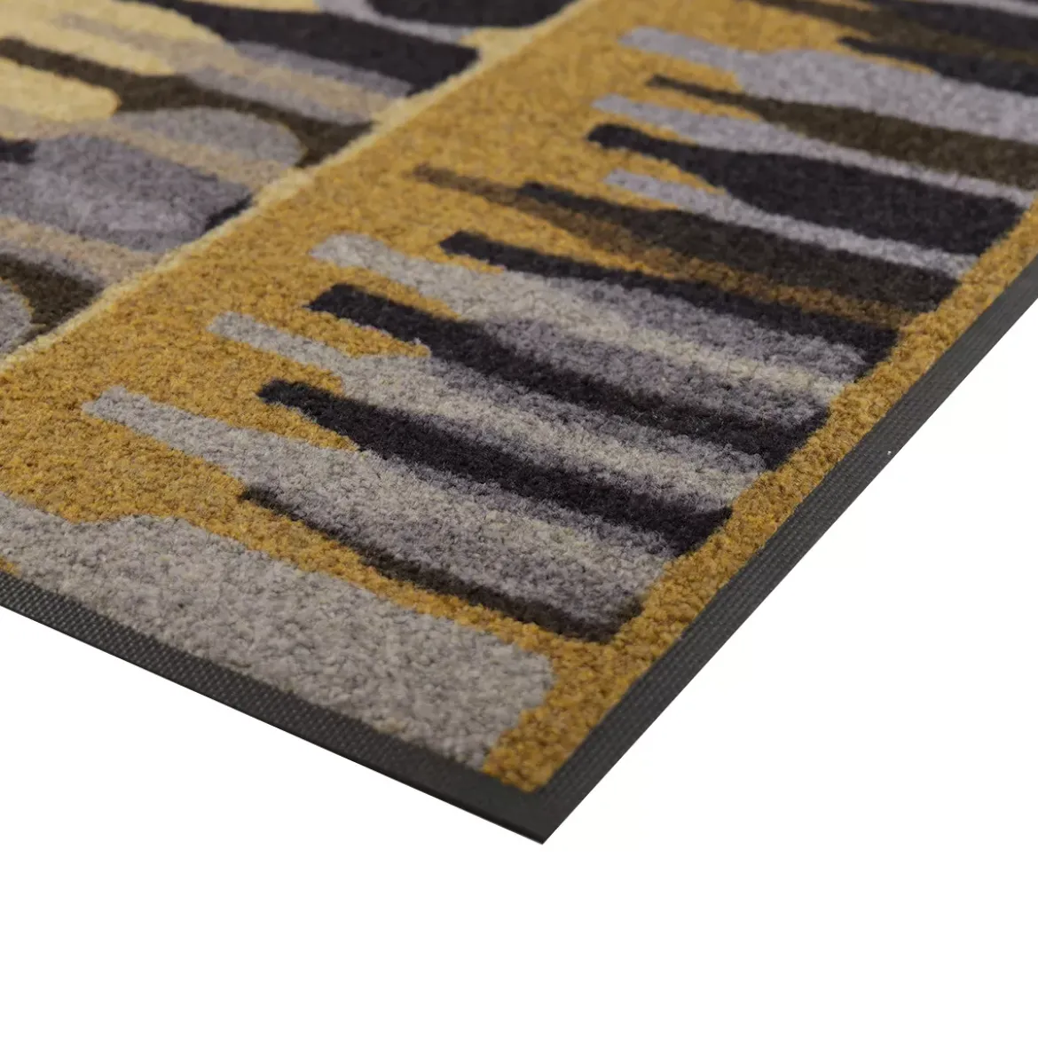 Tapis decor caoutchouc & nylon imprimé jaune noir Les bouteilles ocre