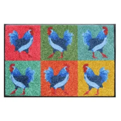 Tapis decor caoutchouc & nylon imprimé multicolore Coqs pop art multicolore