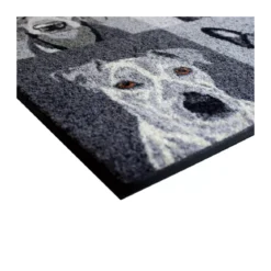 Tapis decor caoutchouc & nylon imprimé blanc noir Portraits de chiens noir et blanc