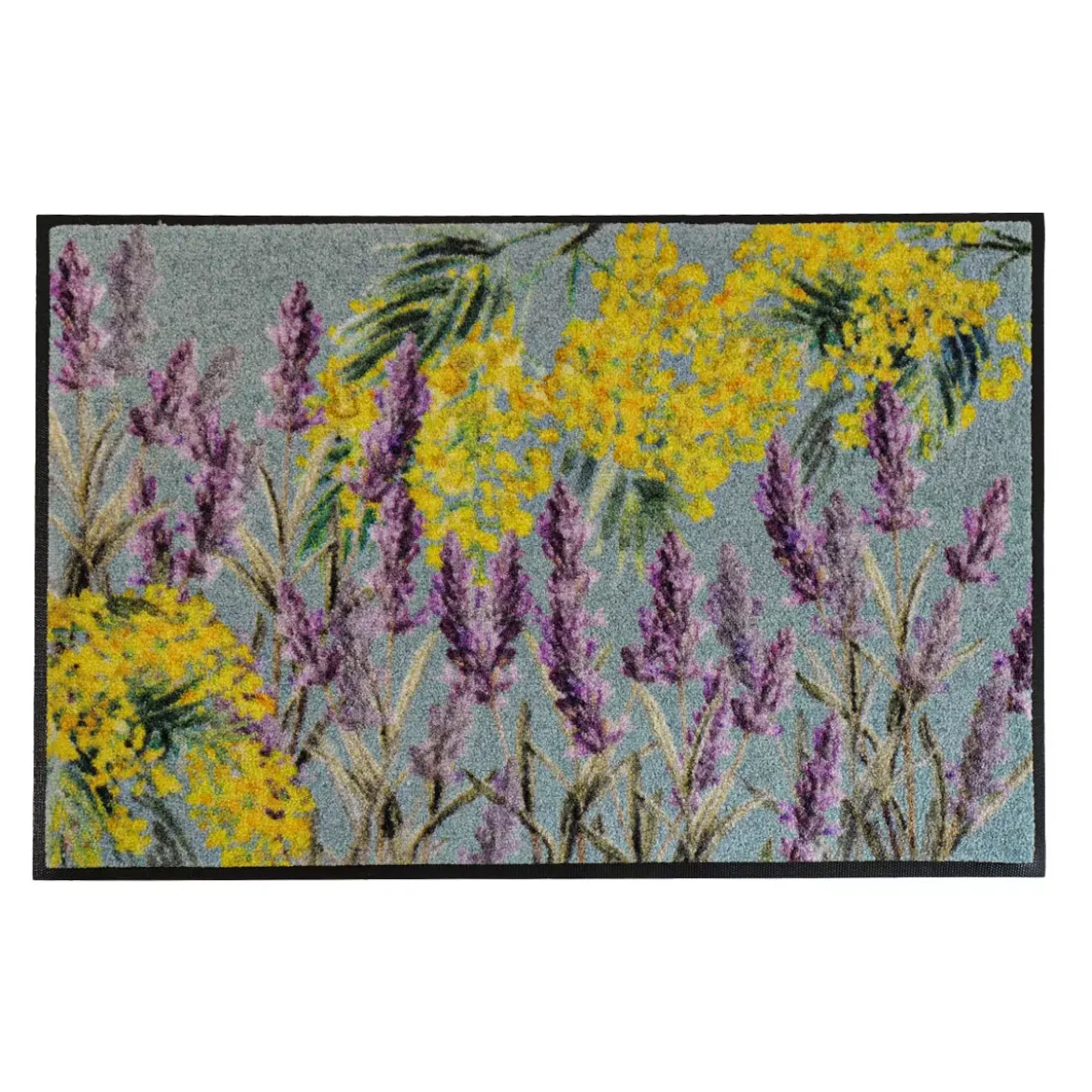 Tapis decor caoutchouc & nylon imprimé jaune violet Lavande et mimosas mauve