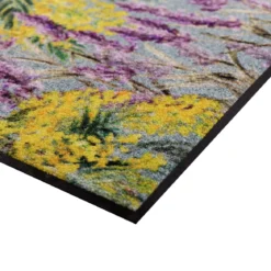 Tapis decor caoutchouc & nylon imprimé jaune violet Lavande et mimosas mauve