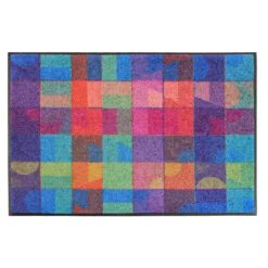 Tapis decor caoutchouc & nylon imprimé bleu violet Geo blue