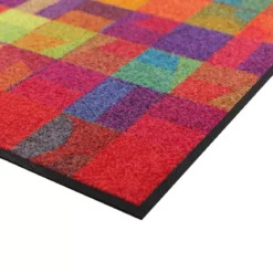 Tapis decor caoutchouc & nylon imprimé rose jaune Geo pink