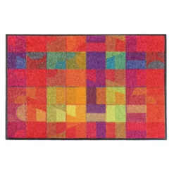 Tapis decor caoutchouc & nylon imprimé rose jaune Geo pink
