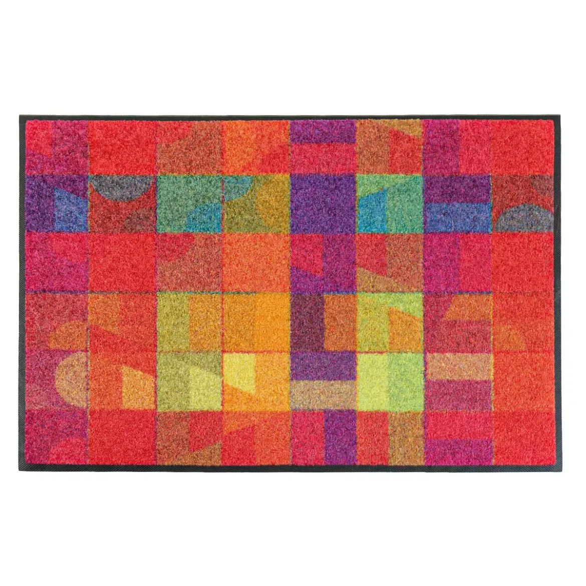Tapis decor caoutchouc & nylon imprimé rose jaune Geo pink