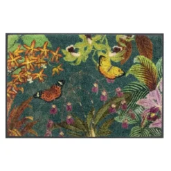 Tapis decor caoutchouc & nylon imprimé vert Orchidees vert