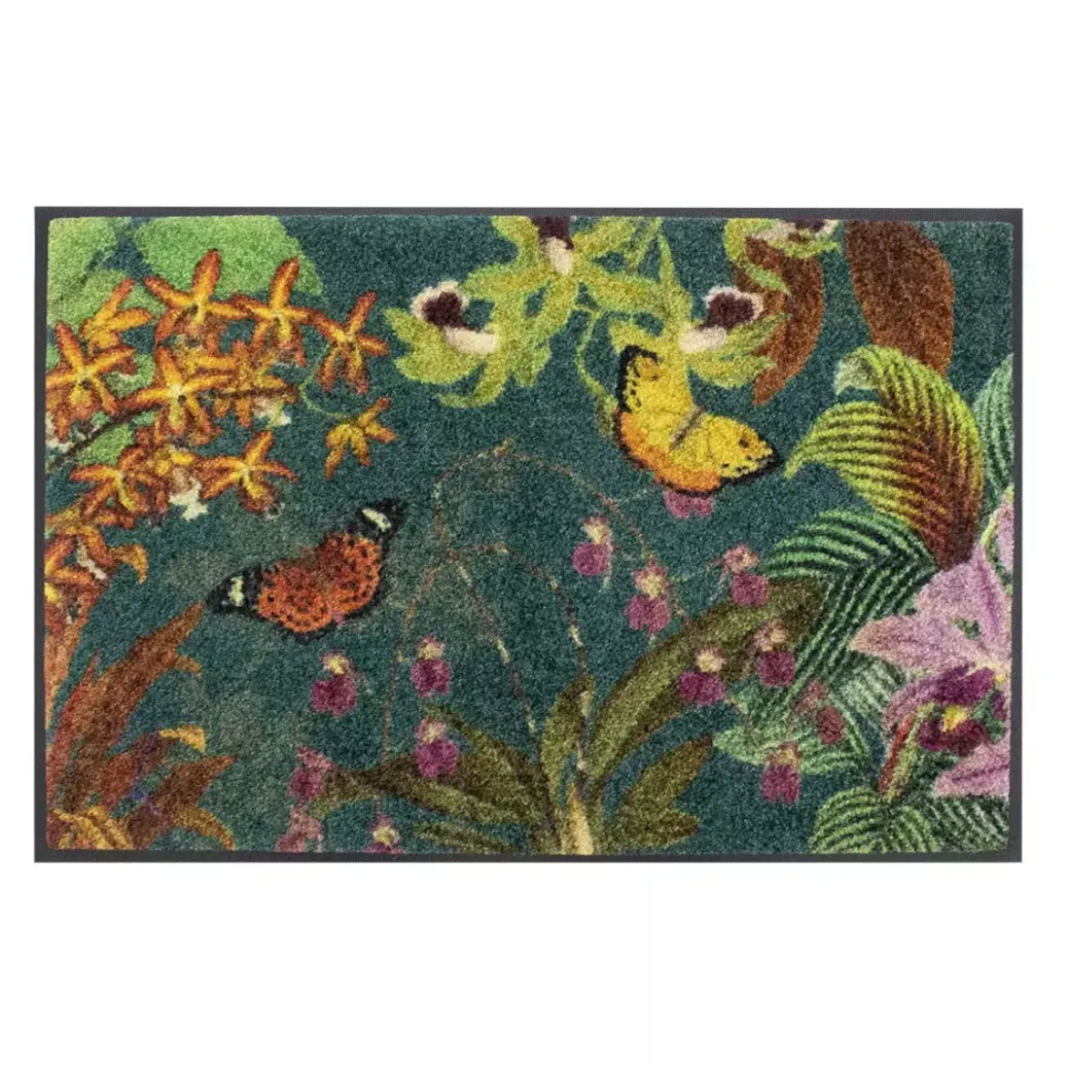 Tapis decor caoutchouc & nylon imprimé vert Orchidees vert