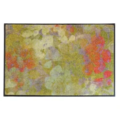 Tapis decor caoutchouc & nylon imprimé rose vert Evanescence anis