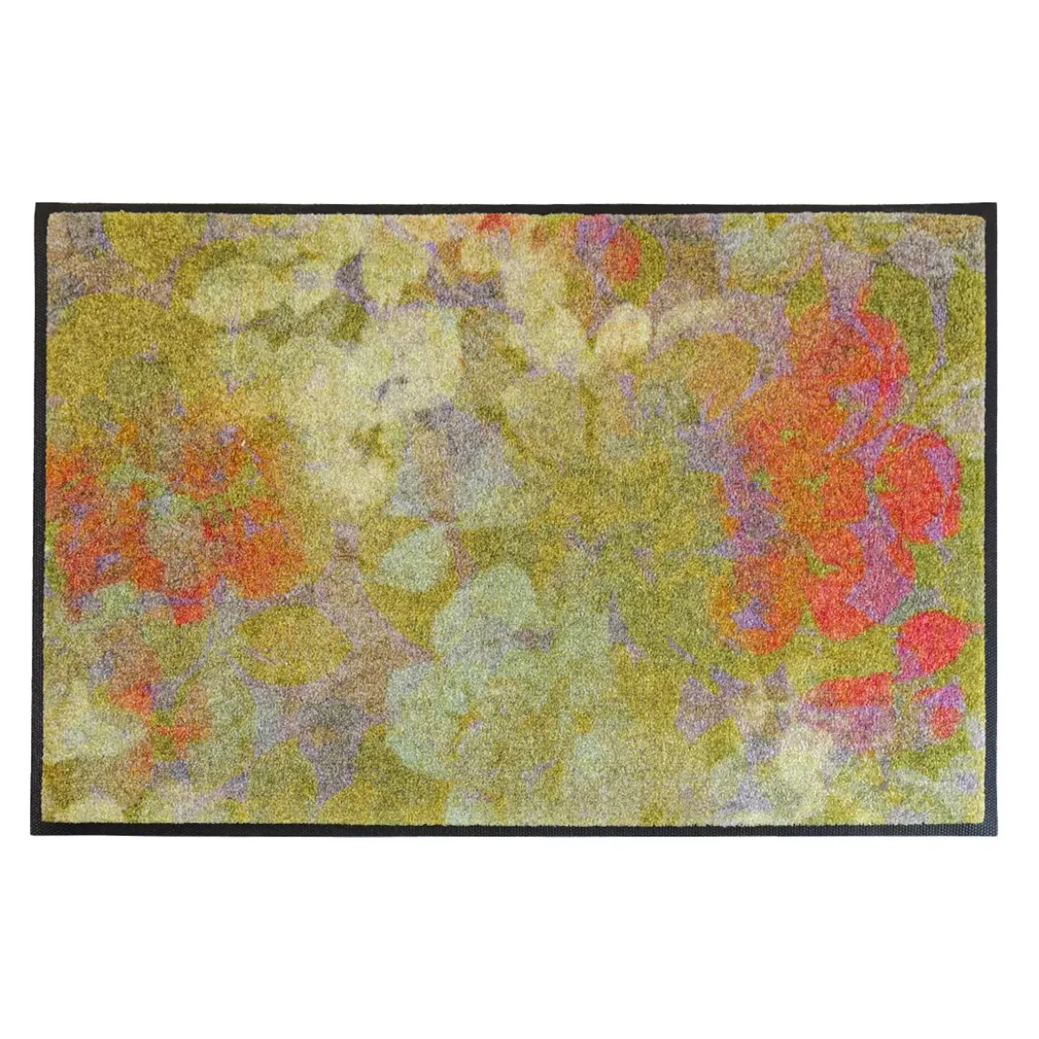 Tapis decor caoutchouc & nylon imprimé rose vert Evanescence anis